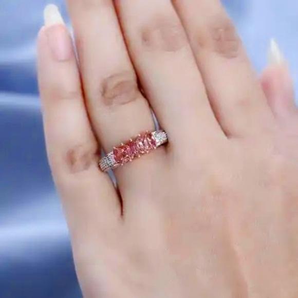 Blush Tourmaline and White Zircon Gemstone Ring size 6 - Picture 5 of 5